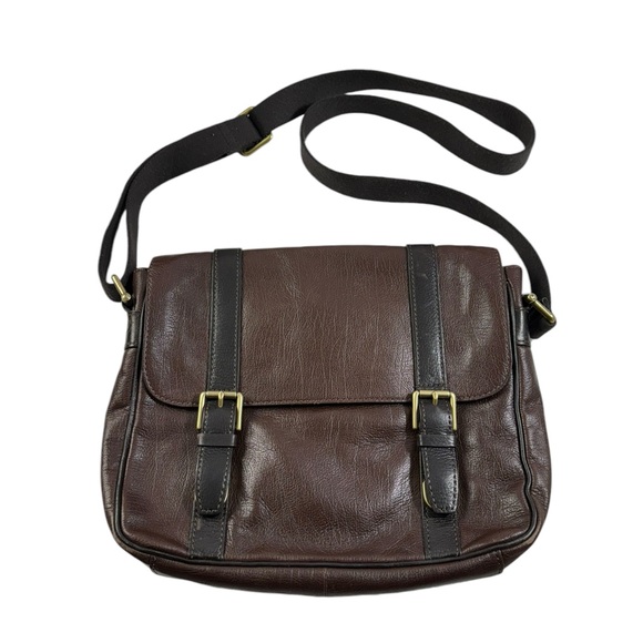 FOSSIL ESTATE COGNAC LEATHER MESSENGER BAG - Picture 1 of 11